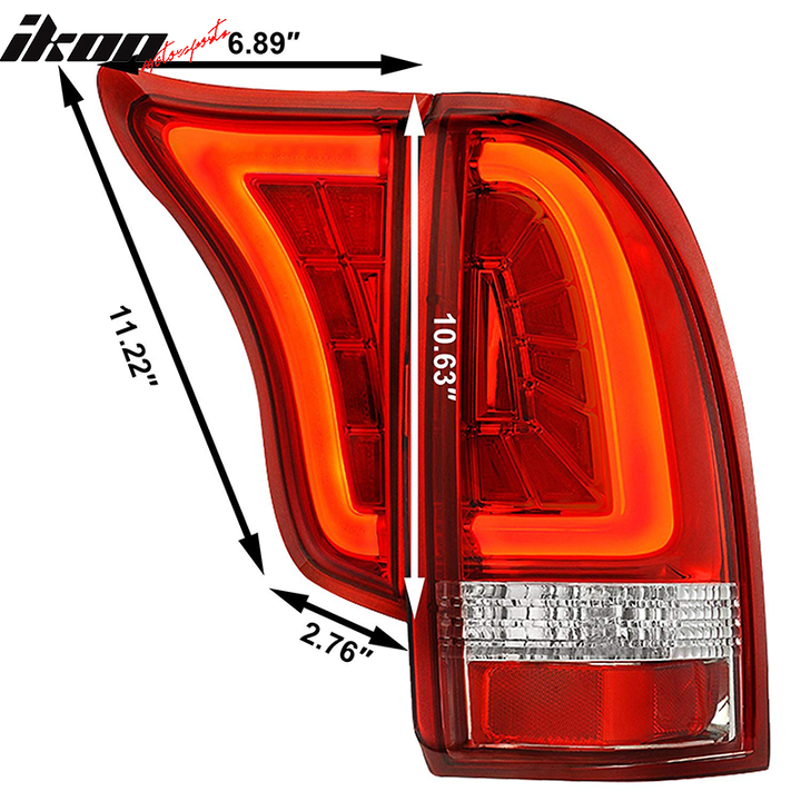 2005-2015 Toyota Tacoma RC Red Lens Chrome Housing LED Tail Lights 4PC