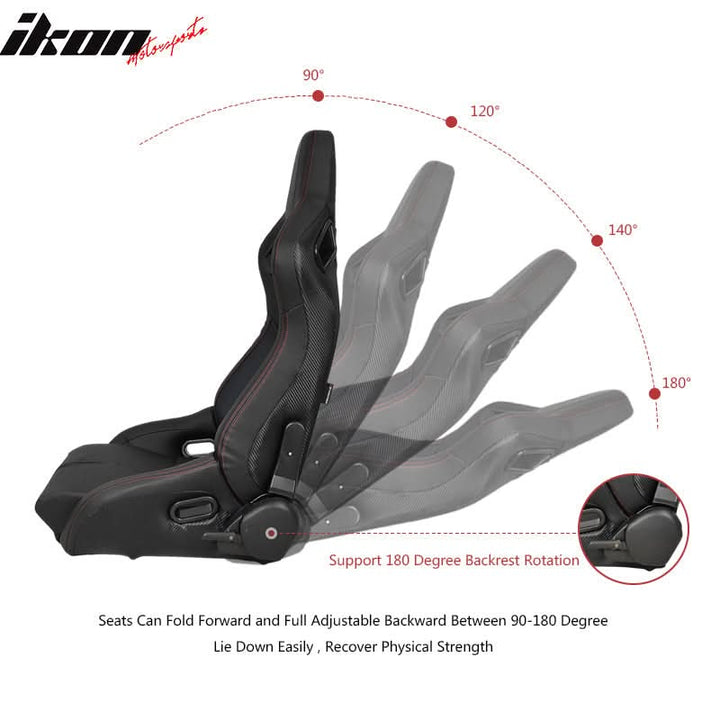 Universal Reclinable Bucket Racing Seat Dual Slider PU Carbon Leather