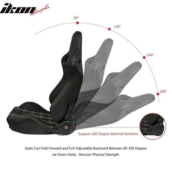 Universal Plaid Racing Seat Dual with Sliders PU Carbon Leather
