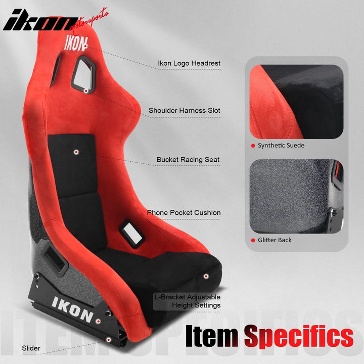 Universal Adjustable Bucket Racing Seats W/4 Point 2" Belt Harness Red