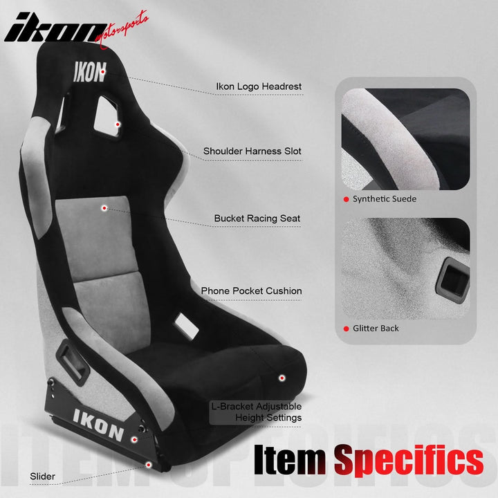 Universal Racing Bucket Seats W/ Slider 4 Point 3" Belt Harness Gray