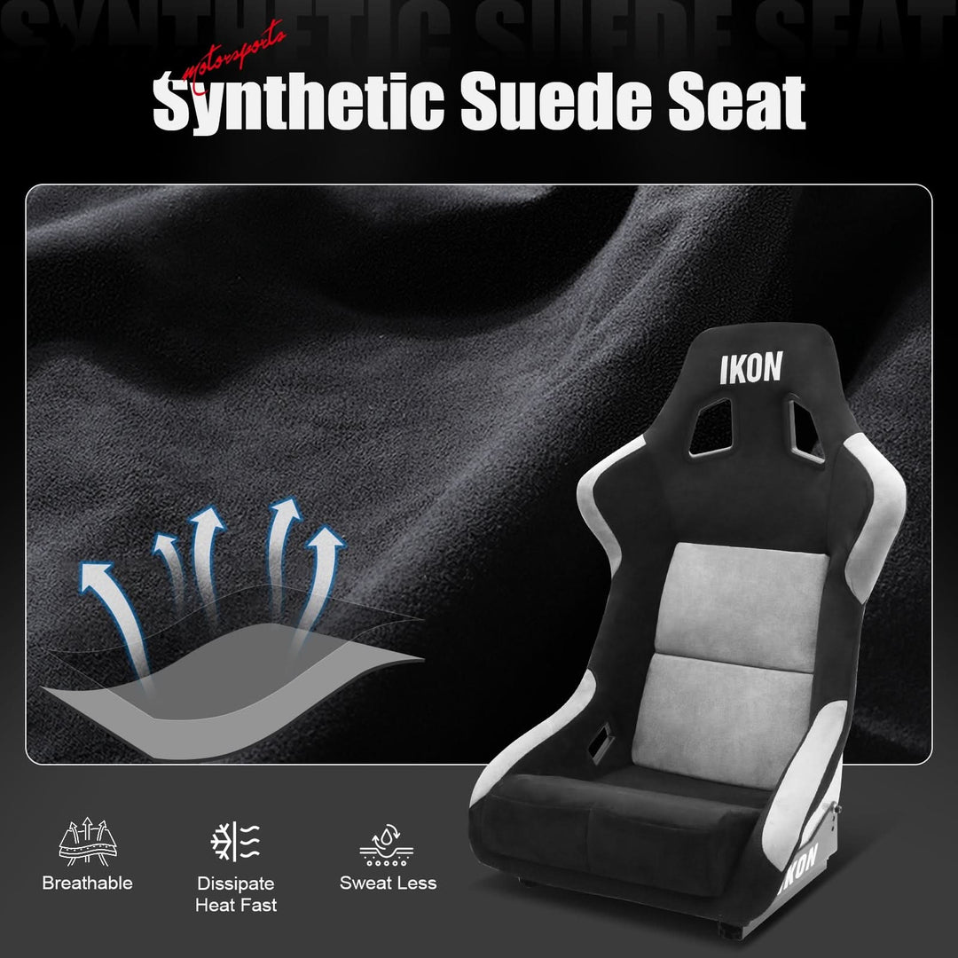 Universal Racing Bucket Seats Slider Suede Left+ Right Silver Black