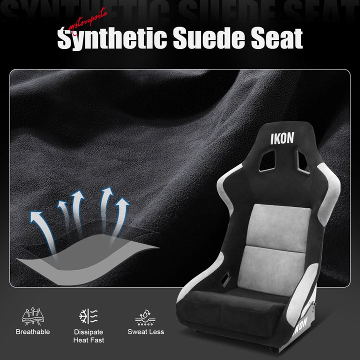 Universal Racing Bucket Seats Slider Suede Left+ Right Silver Black