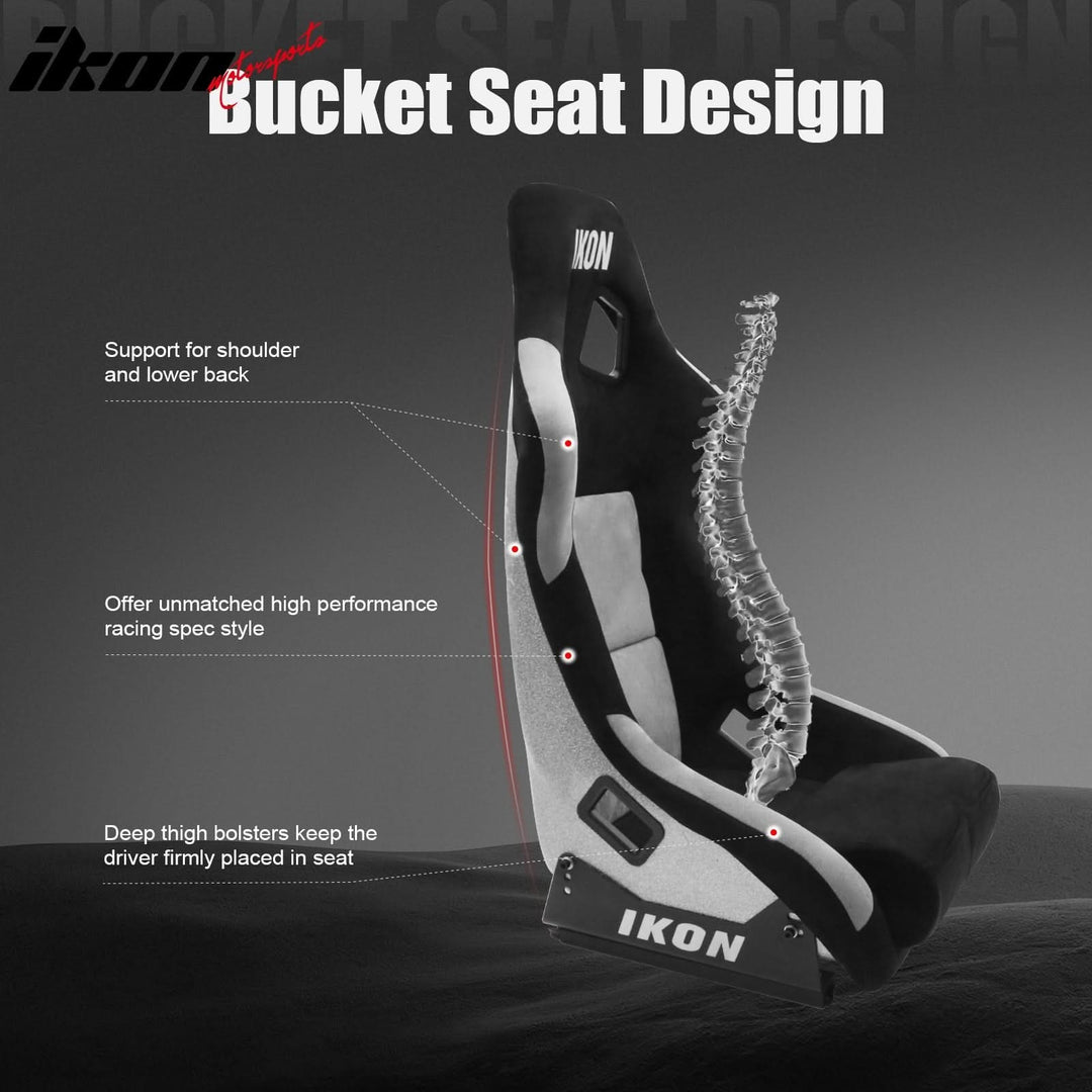 Universal Racing Bucket Seats Slider Suede Left+ Right Silver Black