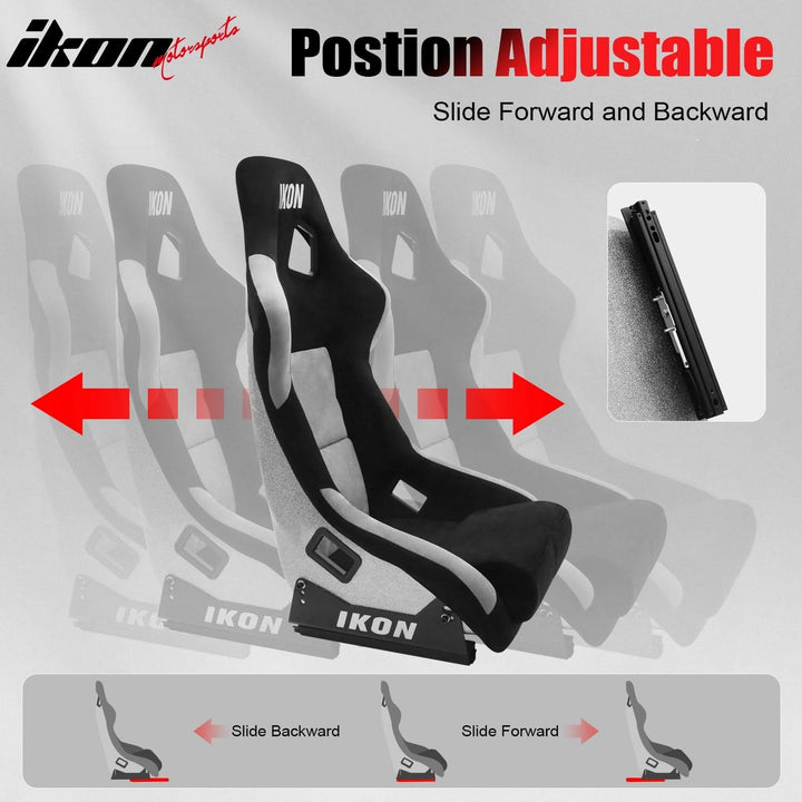 Universal Racing Bucket Seats Slider Suede Left+ Right Silver Black