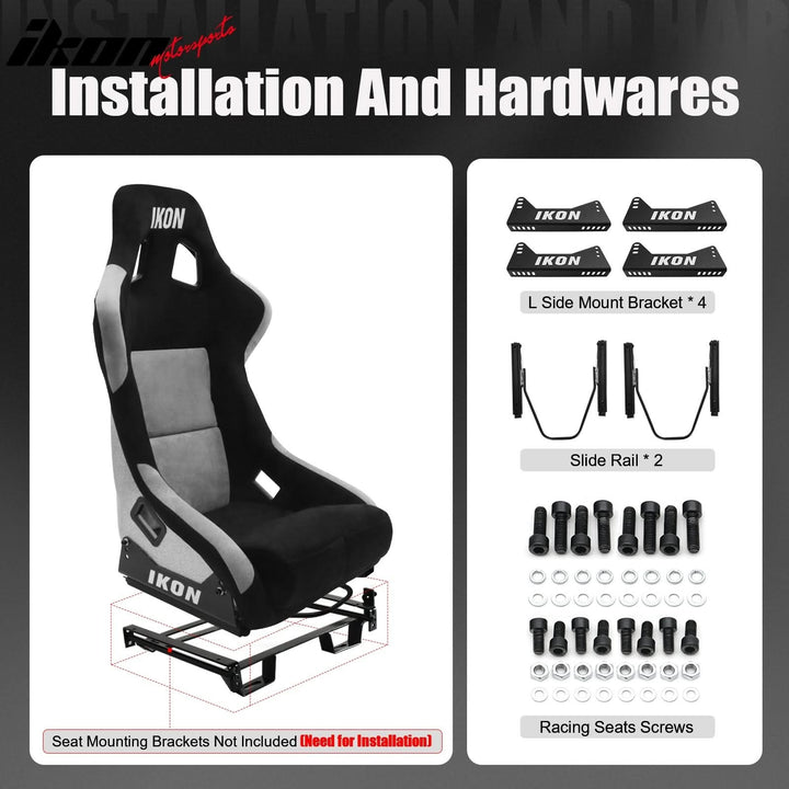 Universal Racing Bucket Seats W/ 4 Point 3" Belt Harness Black