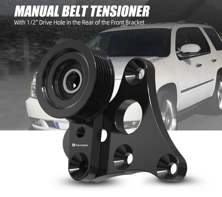 GM LS Truck / SUV Billet Aluminum Manual Belt Tensioner with Pulley for 4.8L / 5.3L / 6.0L / 6.2L Vortec Engines (Gen III / Gen IV / Hummer H2 / H3 / Replaces 12554027 / 12580162 / 12609719)