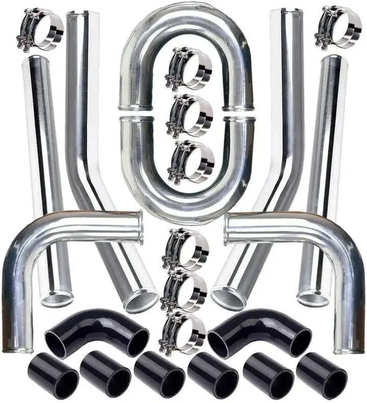 Universal 2.5" Aluminium Turbo Intercooler Piping Kit with Silicone Couplers, U-Pipe & Stainless Steel T-Bolt Clamps