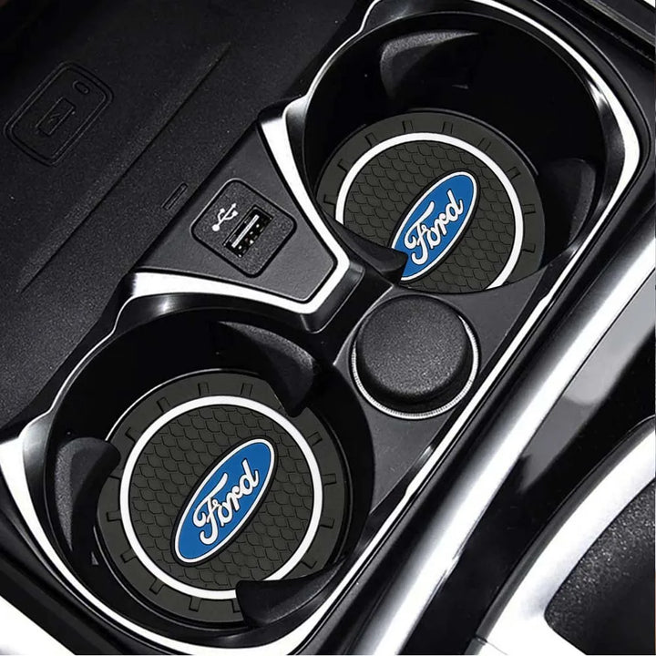 Ford Silicone Anti-Slip Car Coaster / Cup Mat for Focus MK2 / MK3 / MK4 / MK5, Fiesta MK7, Mondeo MK4 & Fusion (1-2 Piece Set)
