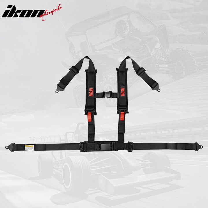Universal 2" Wide 4 Point Buckle Racing Seat Belt Harness Nylon Black