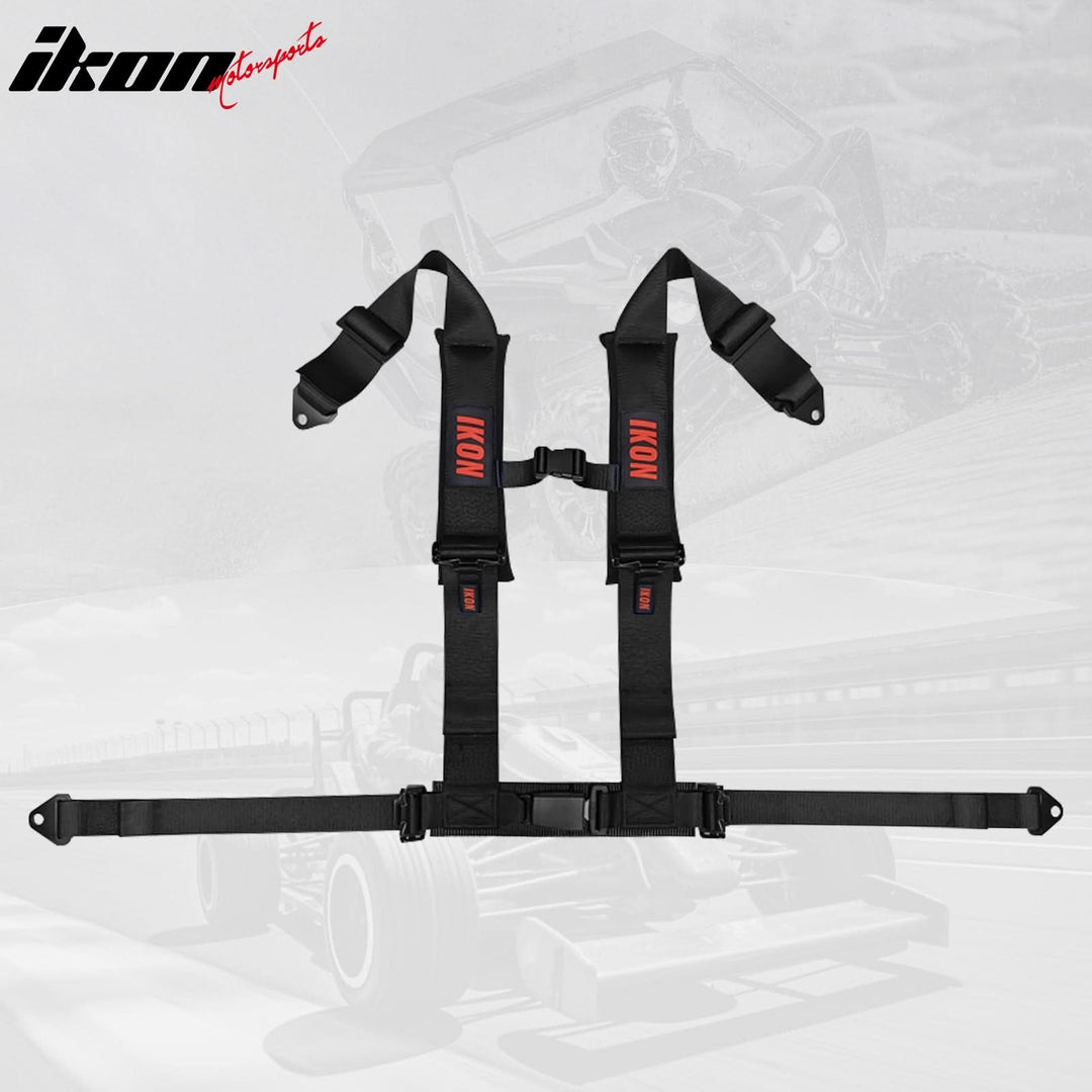 Universal 3" Wide 4 Point Buckle Racing Seat Belt Harness Nylon Black