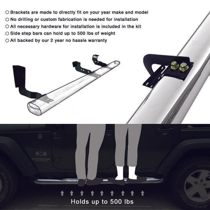 1984-2001 Jeep Cherokee 3" Steel Side Step Running Boards Black Silver