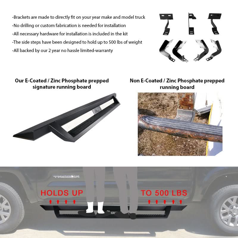 2007-2019 Chevy Silverado GMC Sierra IKON V1 Black Running Board Steel