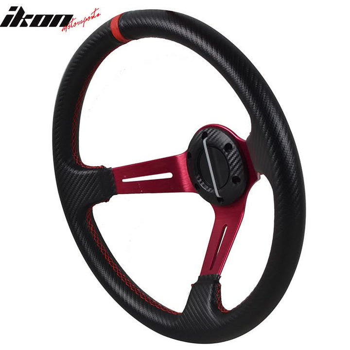 Universal 350MMÂ 6 Hole Deep Dish Steering Wheel Red Spoke Horn PVC
