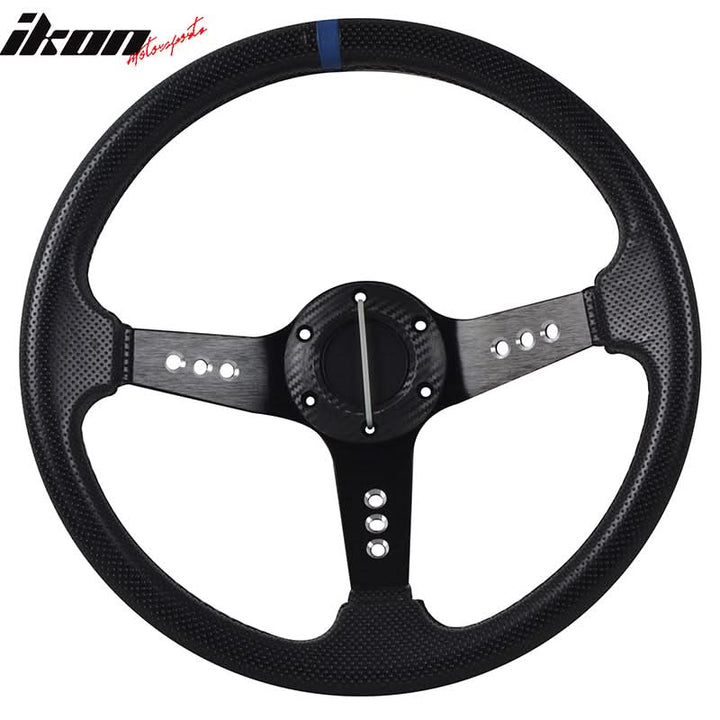 Universal 350MM 6 Hole Deep Dish Black Steering Wheel Emblem PVC