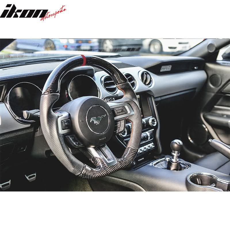 2015-2017 Mustang V4 Matte Steering Wheel Red Ring CF Real Leather