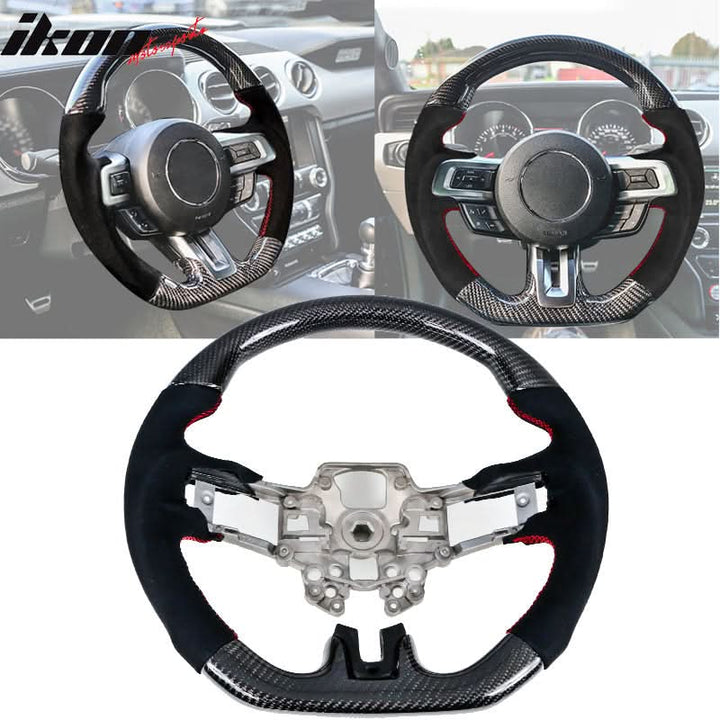 2018-2023 Ford Mustang V1 Steering Wheel w/ Red Stitching Carbon Fiber
