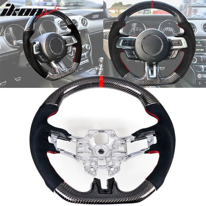 2018-2023 Ford Mustang V1 Steering Wheel w/ Red Stitching Carbon Fiber