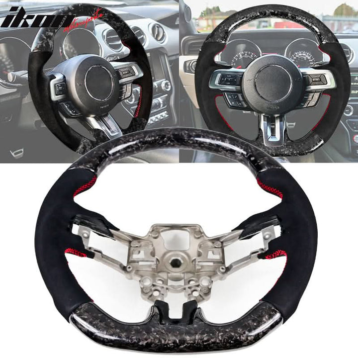 2018-2023 Ford Mustang V1 Steering Wheel w/ Red Stitching Carbon Fiber