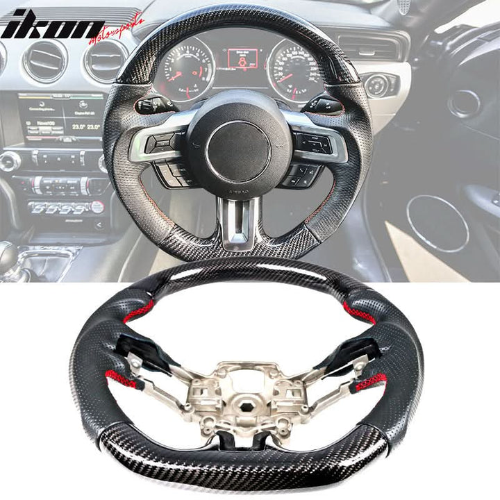 2018-2023 Ford Mustang V1 Steering Wheel w/ Red Stitching Carbon Fiber
