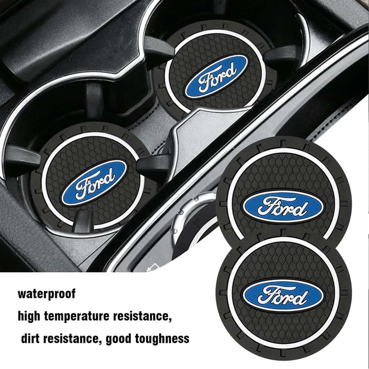 Ford Silicone Anti-Slip Car Coaster / Cup Mat for Focus MK2 / MK3 / MK4 / MK5, Fiesta MK7, Mondeo MK4 & Fusion (1-2 Piece Set)