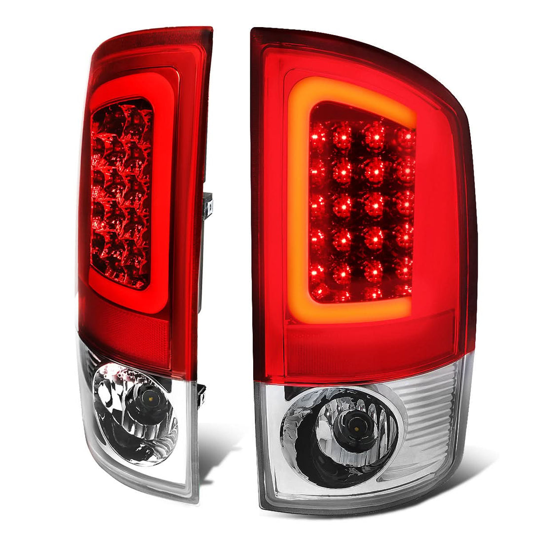02-06 Dodge Ram C-Bar U-Halo LED Tail Lights Chrome Red