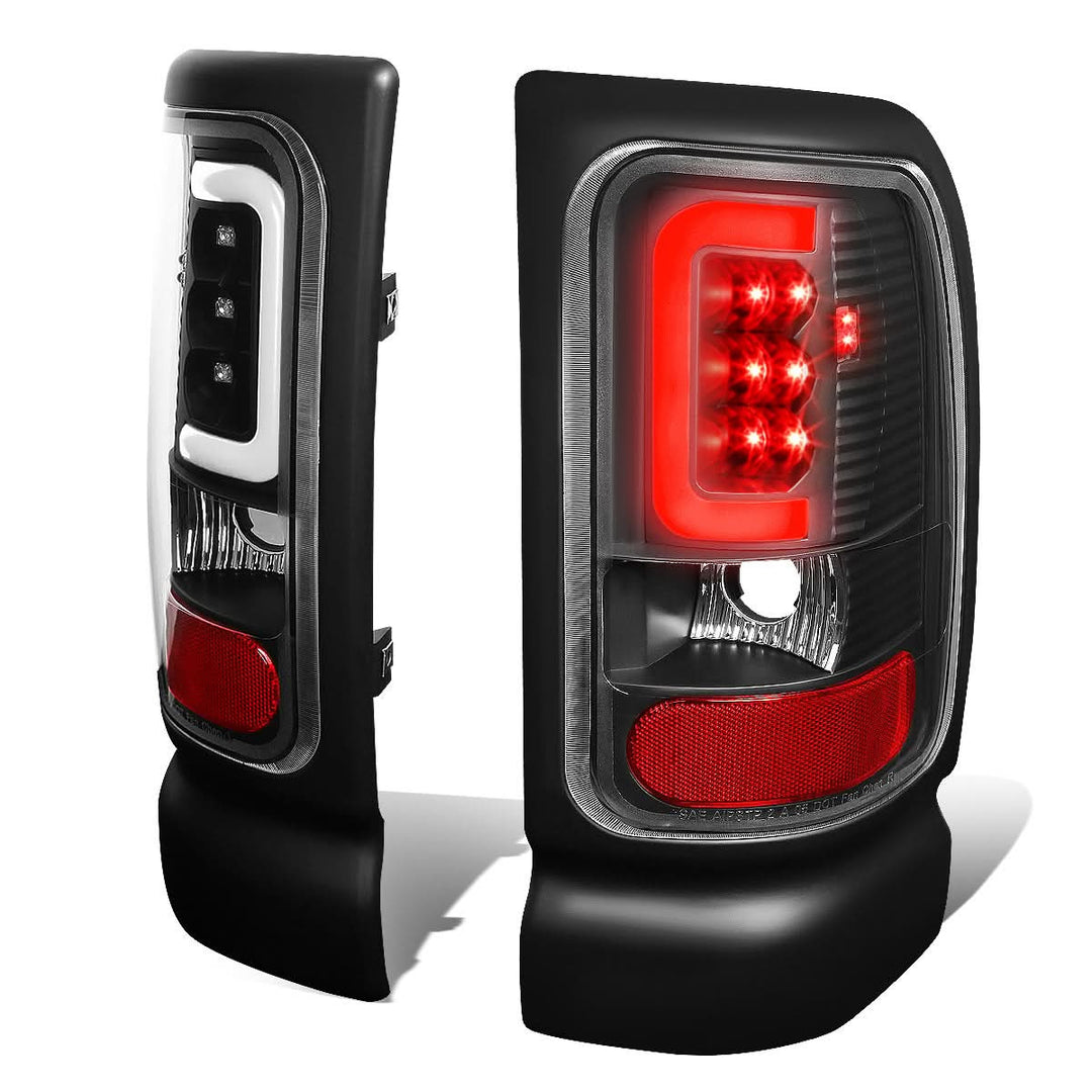 94-02 Dodge Ram C-Bar 3D U-Halo LED Tail Lights Black/Clear