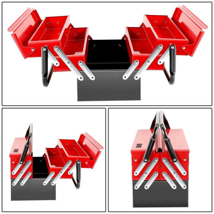 18" 3-Level Folding Tool Box with 5 Organizer Drawers