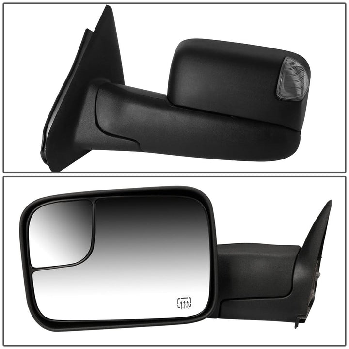 02-09 Dodge Ram Towing Mirrors Pair Powered Heated Smoke Signal Black