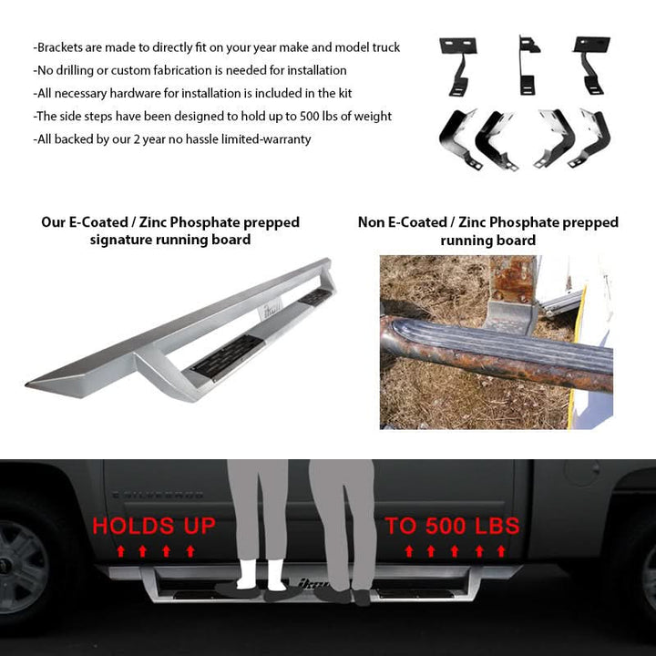 2009-2014 Ford F-150 Crew Cab IKON V1 Silver Running Board Solid Steel