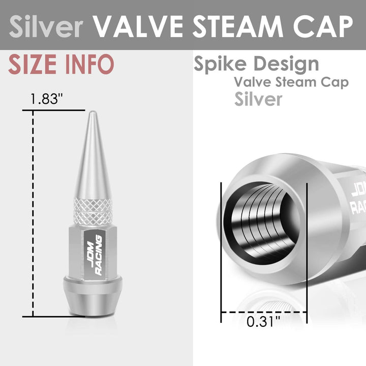 Spiked Lug Nut Style Valve Caps - 45MM / 1.75" Tall - Silver