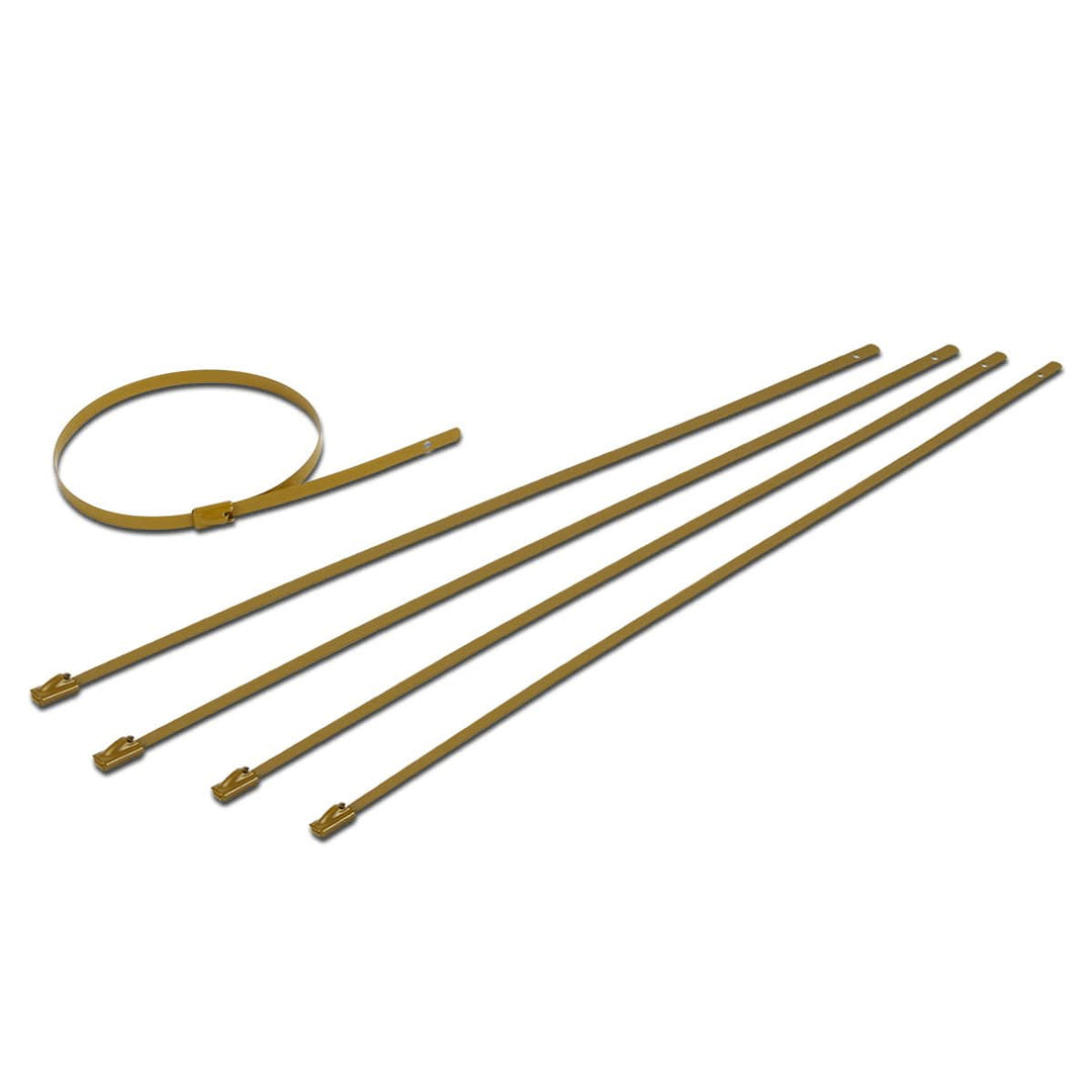 Zip Tie Kit for Heat Wrap - Stainless Steel - 12" Length - 5mm Width - 5 Piece - Gold