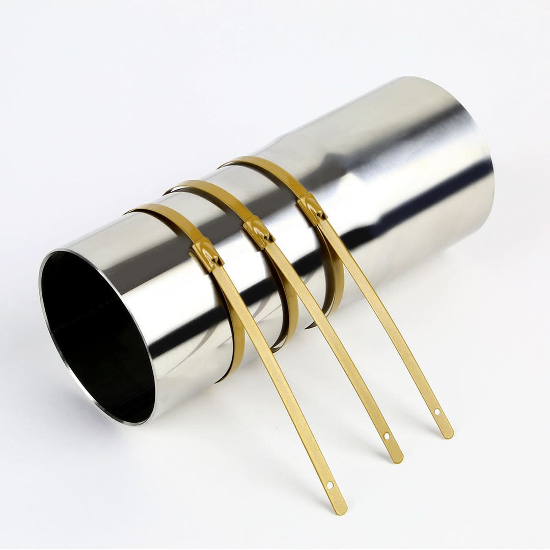 Zip Tie Kit for Heat Wrap - Stainless Steel - 12" Length - 5mm Width - 5 Piece - Gold