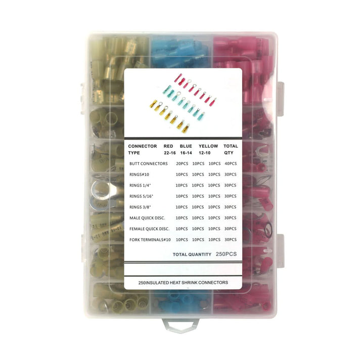 Wire Connector Assortment 250PCS Heat Shrink 22-16 14-16 10-12 AWG