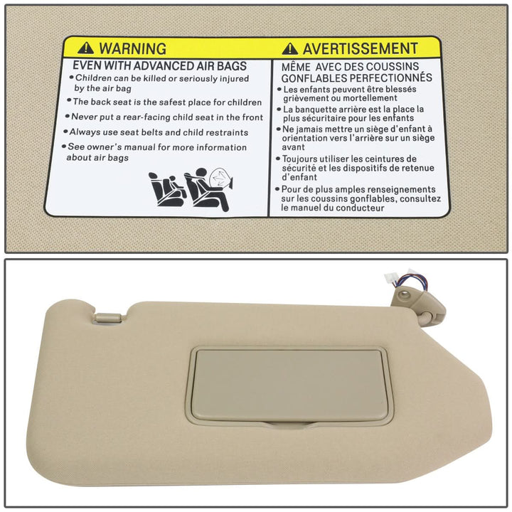 13-19 Nissan Pathfinder Sun Visor w/ Vanity Light Passenger Beige