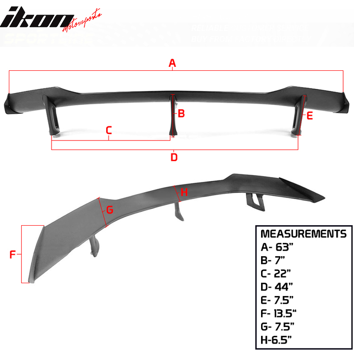 Universal Fitment 3 Post Unpainted Black Rear Spoiler Wing ABS