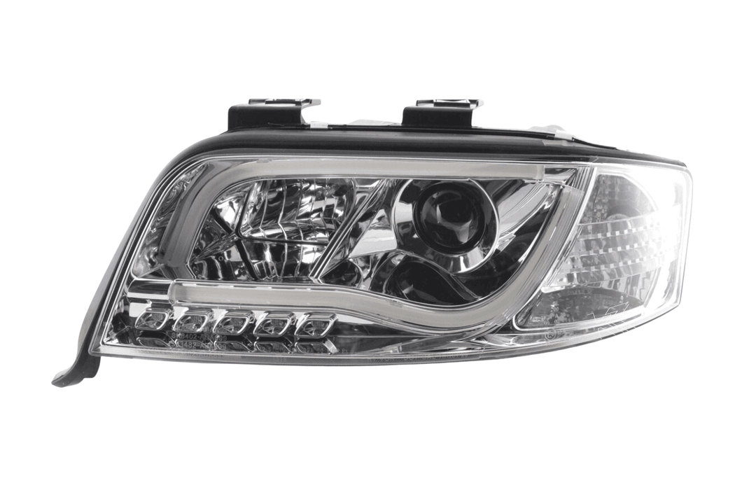 Audi A6 (C5 4B) Chrome LED Headlights with Daytime Running Lights (2001-2004) - With R87 approval