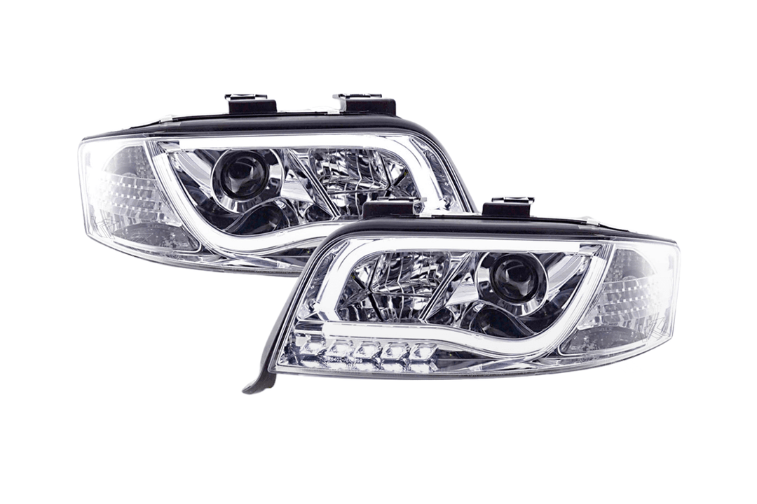 Audi A6 (C5 4B) Chrome LED Headlights with Daytime Running Lights (2001-2004) - With R87 approval