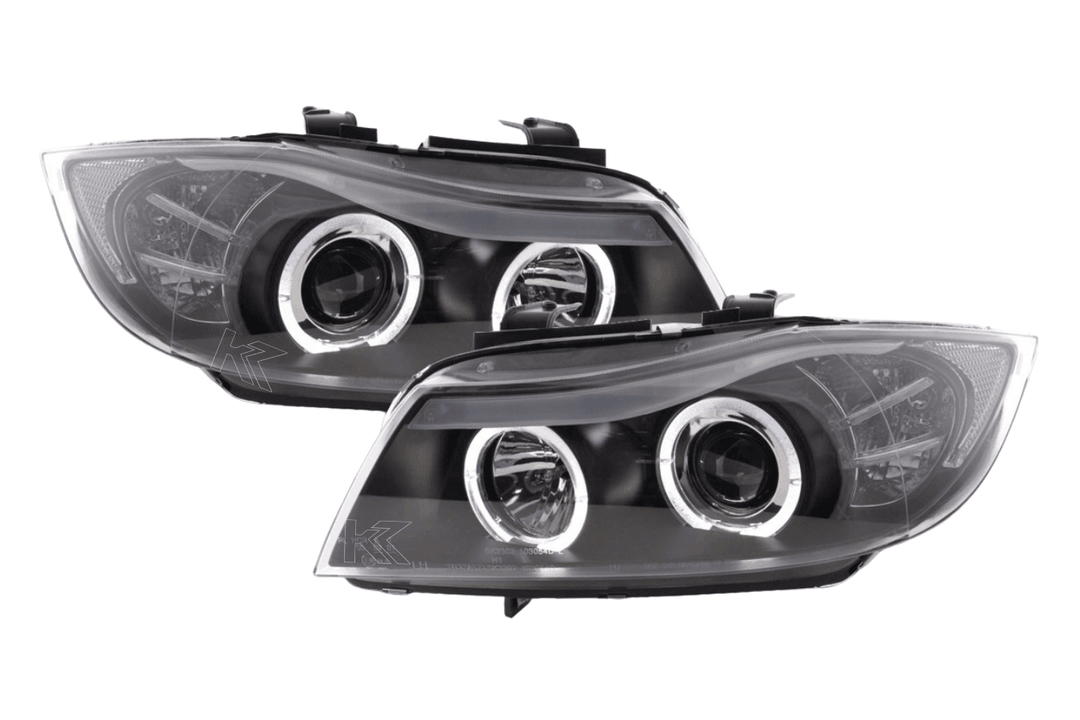 BMW 3-series E90 E91 Black Angel Eyes LED Headlight Set (2005-2012)