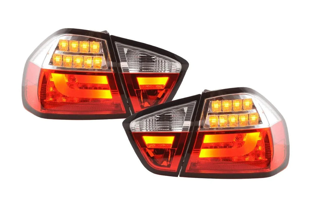 BMW 3-Series E90 Sedan Red/Clear LED Bar Taillights (2005-2008)
