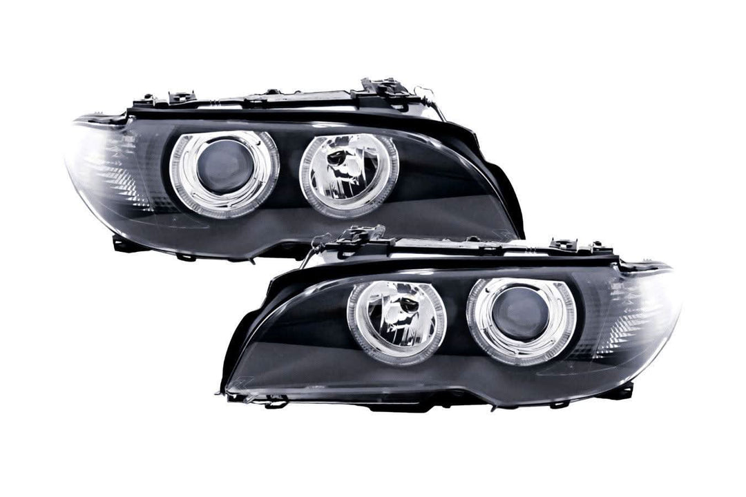 BMW E46 3-Series Coupe Black OE+ Angel Eyes Headlights - (2002-2005)
