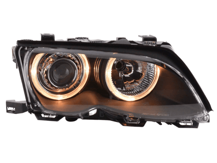 BMW E46 3-Series Sedan Black OE+ Angel Eyes Headlights - (2003-2006)