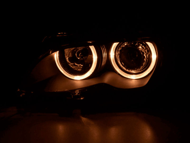 BMW E46 3-Series Sedan Black OE+ Angel Eyes Headlights - (2003-2006)