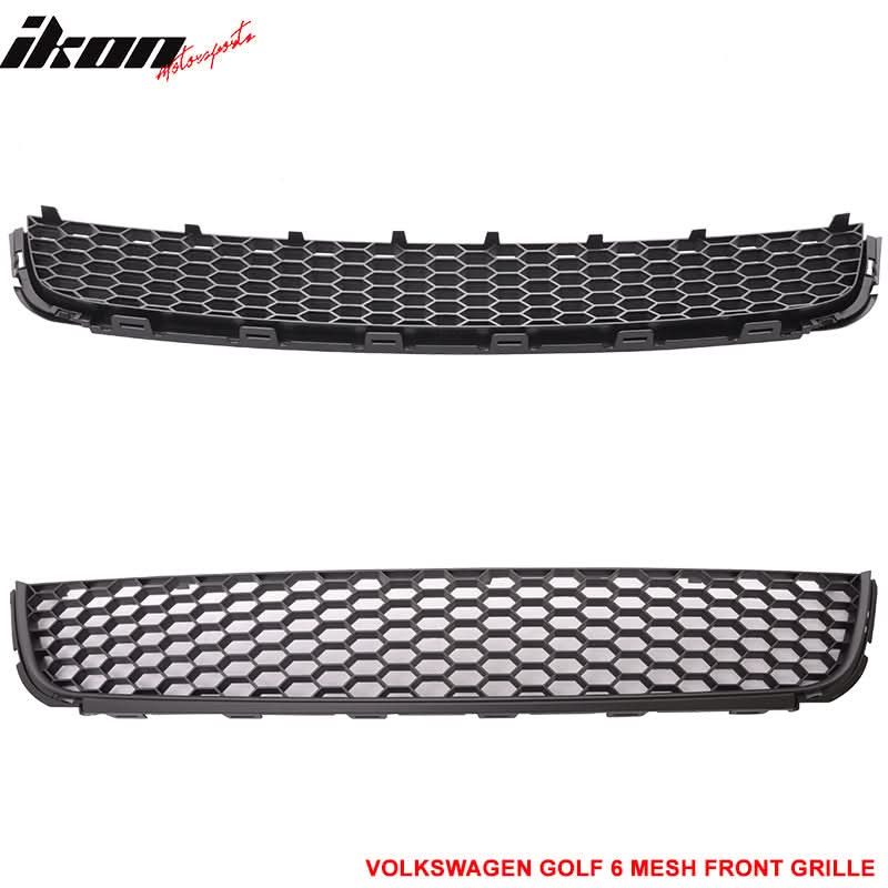Fits 10-14 Golf MK6 Mesh Honeycomb GTI Black Front Upper+Lower Grille