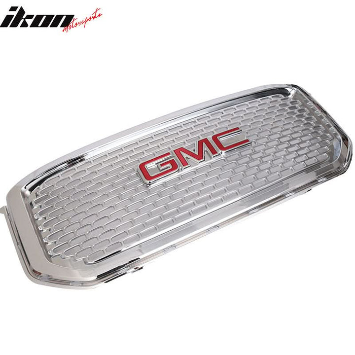 Fits 15-18 Yukon XL Chrome ABS Front Bumper Grille + Red GMC Emblem