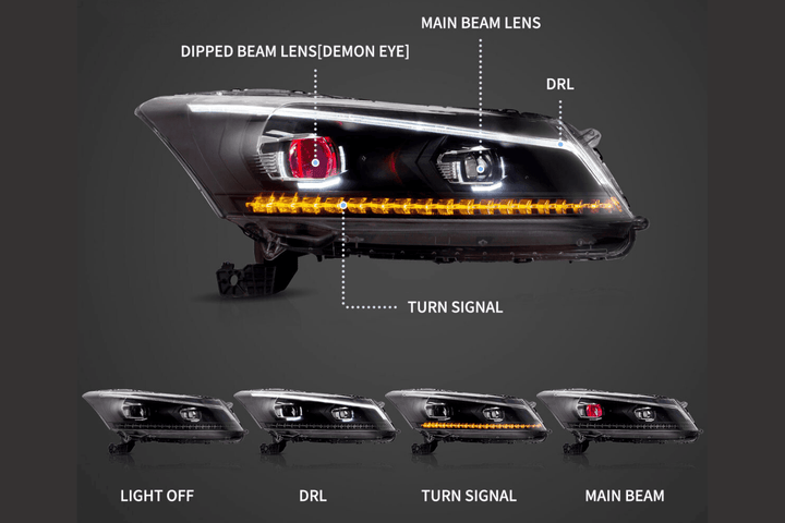 Honda Accord 8th Gen Inspired Black Demon Eyes and Ordinary Projector Headlights (2008-2012)