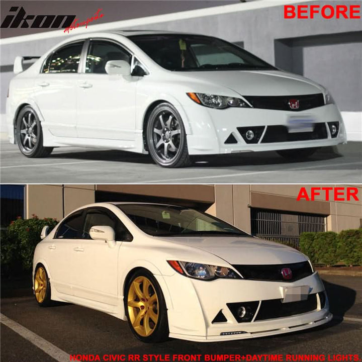 Fits 06-11 Civic Mugen RR Front Bumper + Bumper Lip Spoiler + LED DRL