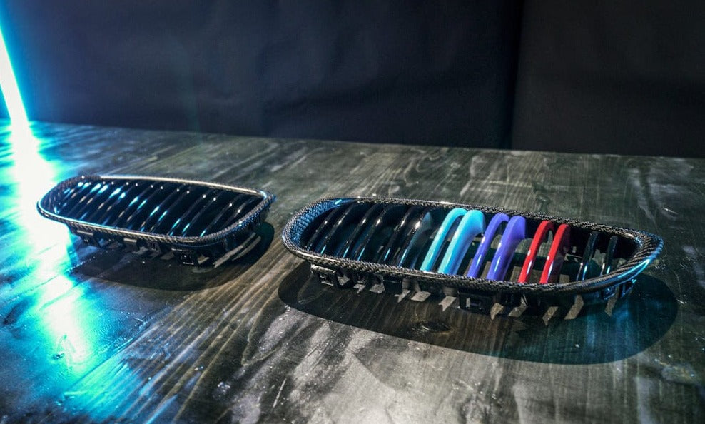 2007-2010 BMW 3 Series (E92) Pre-LCI Carbon Fiber Dual Slat Kidney Grilles (Various Finishes)