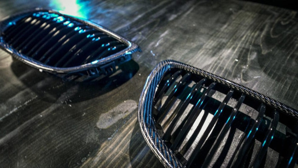 2007-2010 BMW 3 Series (E92) Pre-LCI Carbon Fiber Dual Slat Kidney Grilles (Various Finishes)