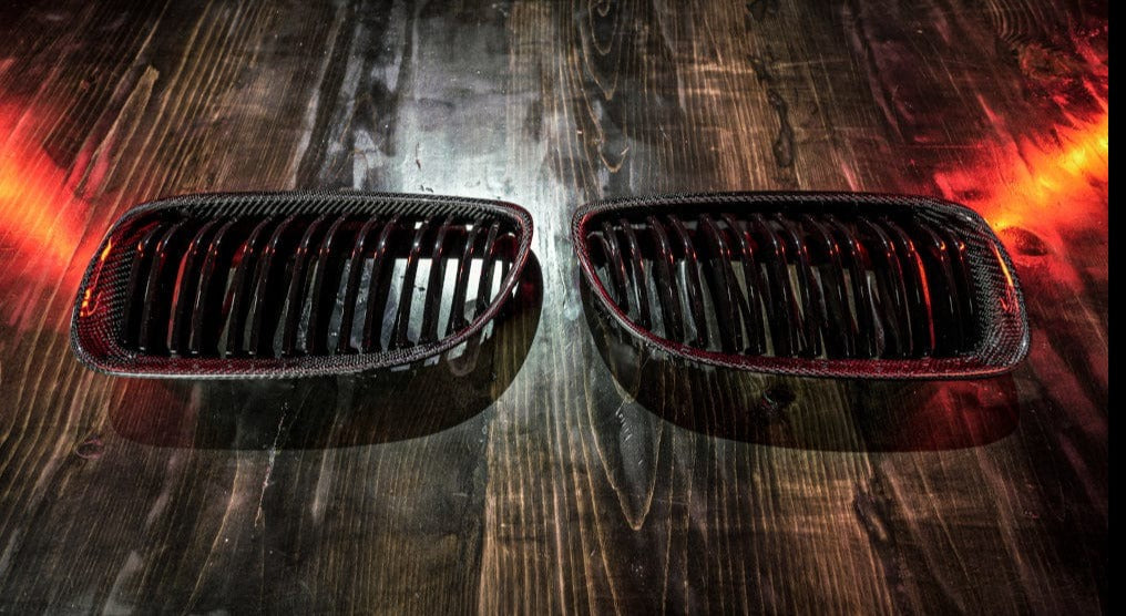 Kies-Motorsports Kies Carbon 2008-2012 BMW 3 Series (E90) LCI Carbon Fiber Double Slatted Kidney Grilles Gloss Black